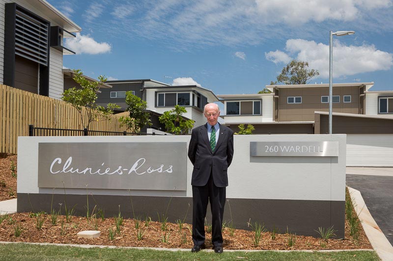 Photo: Major General Adrian Clunies-Ross, AO, MBE (Ret’d) outside Defence Housing Australia's 'Clunies-Ross' residential development